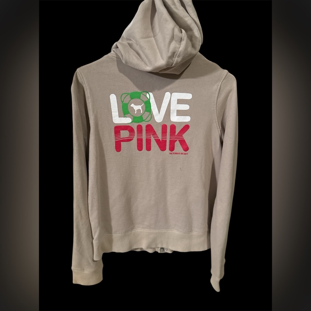 vintage Victoria secret Pink Graphic Sweatshirt beige dog logo m hoodie zip up